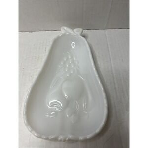 Pear Shaped Milk Glass Dish Bowl Candy or Nut Dish Fruit/Flower Design Vintage
